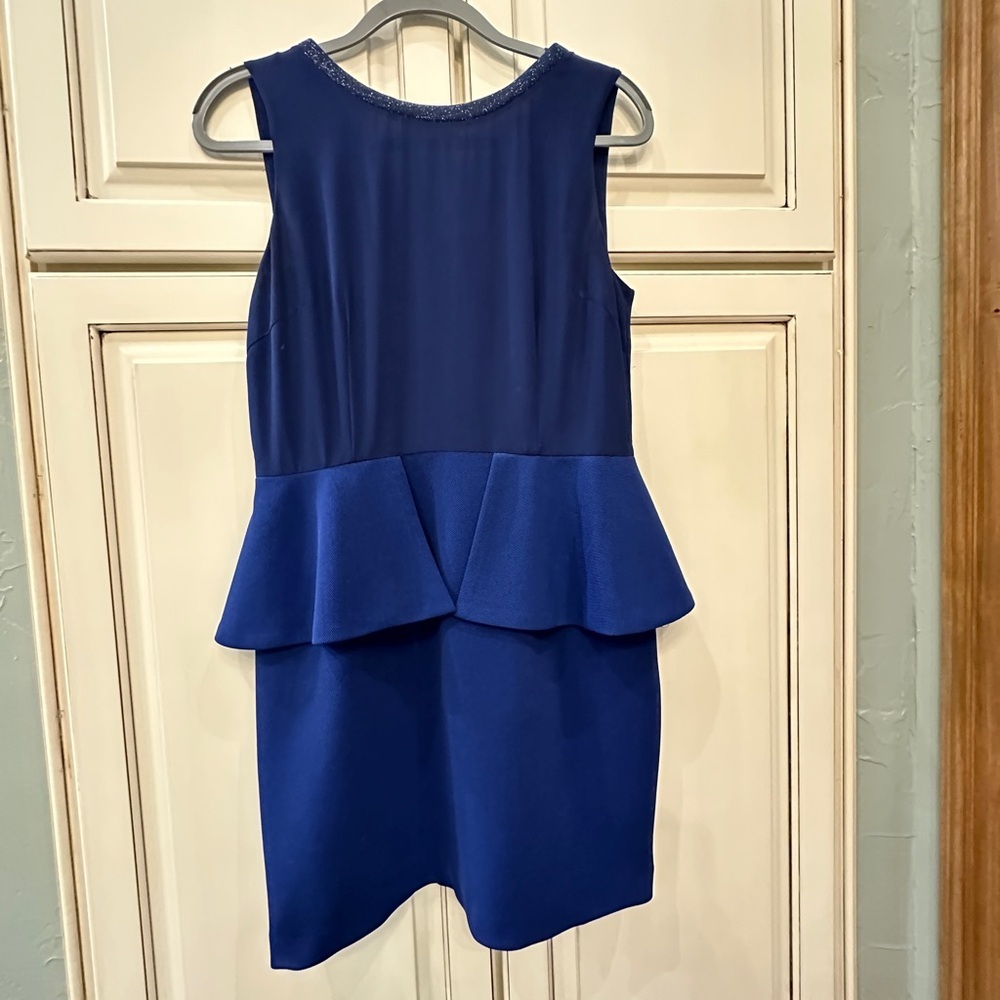Esley Royal Blue Peplum Mini Dress Metallic Trim V-Back Cocktail Sleeveless